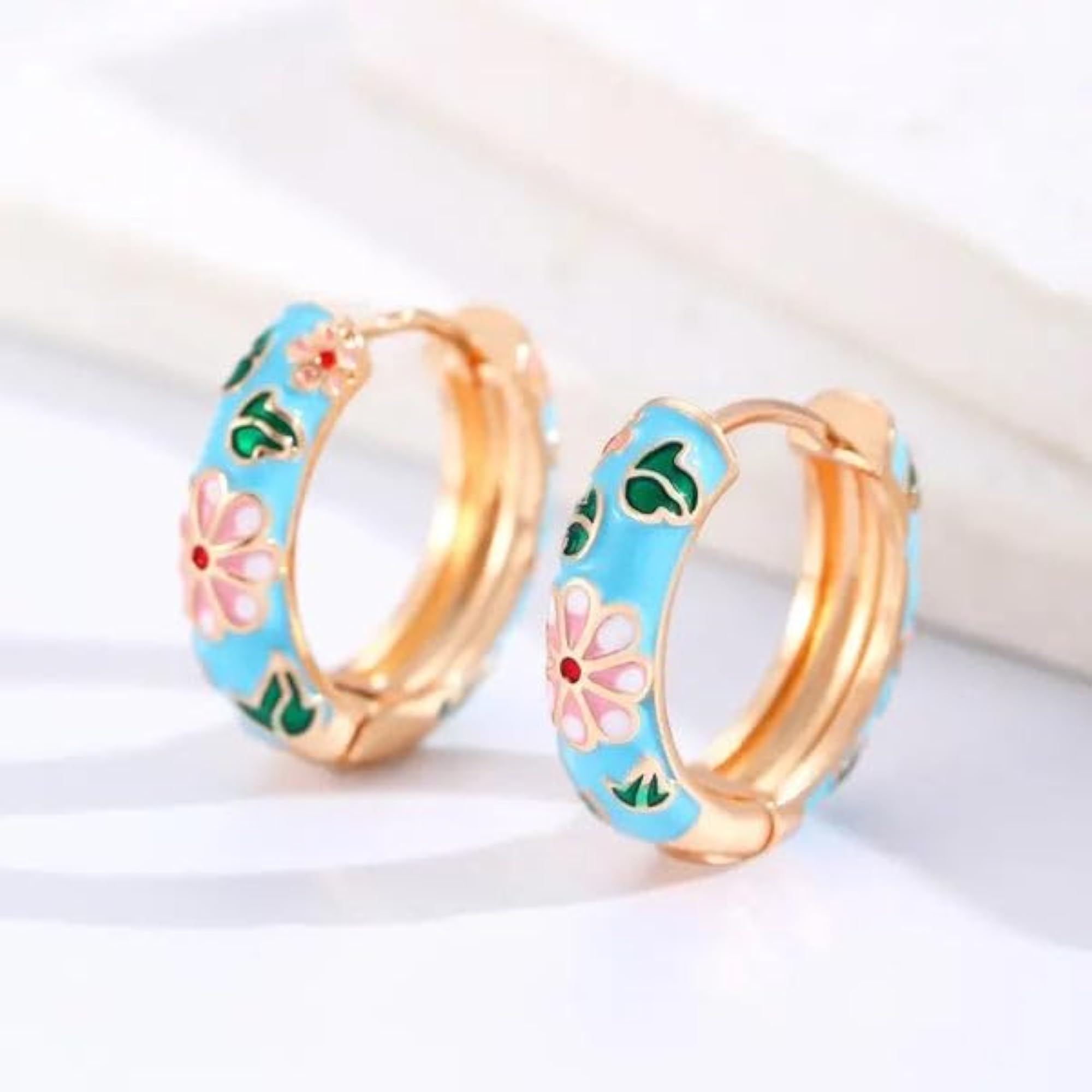 Women's 18KT Gold Plated Floral Era Hoop Earrings, Gift